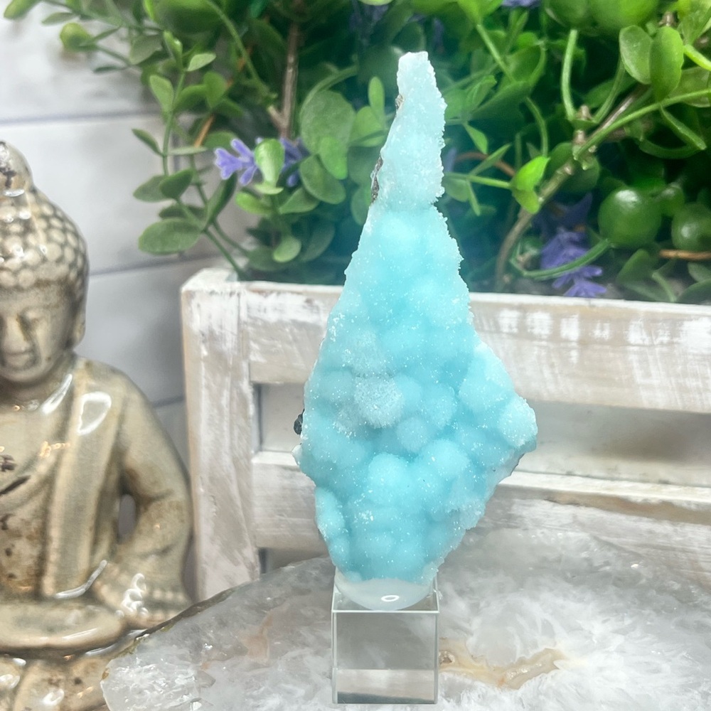Blue Aragonite on Stand